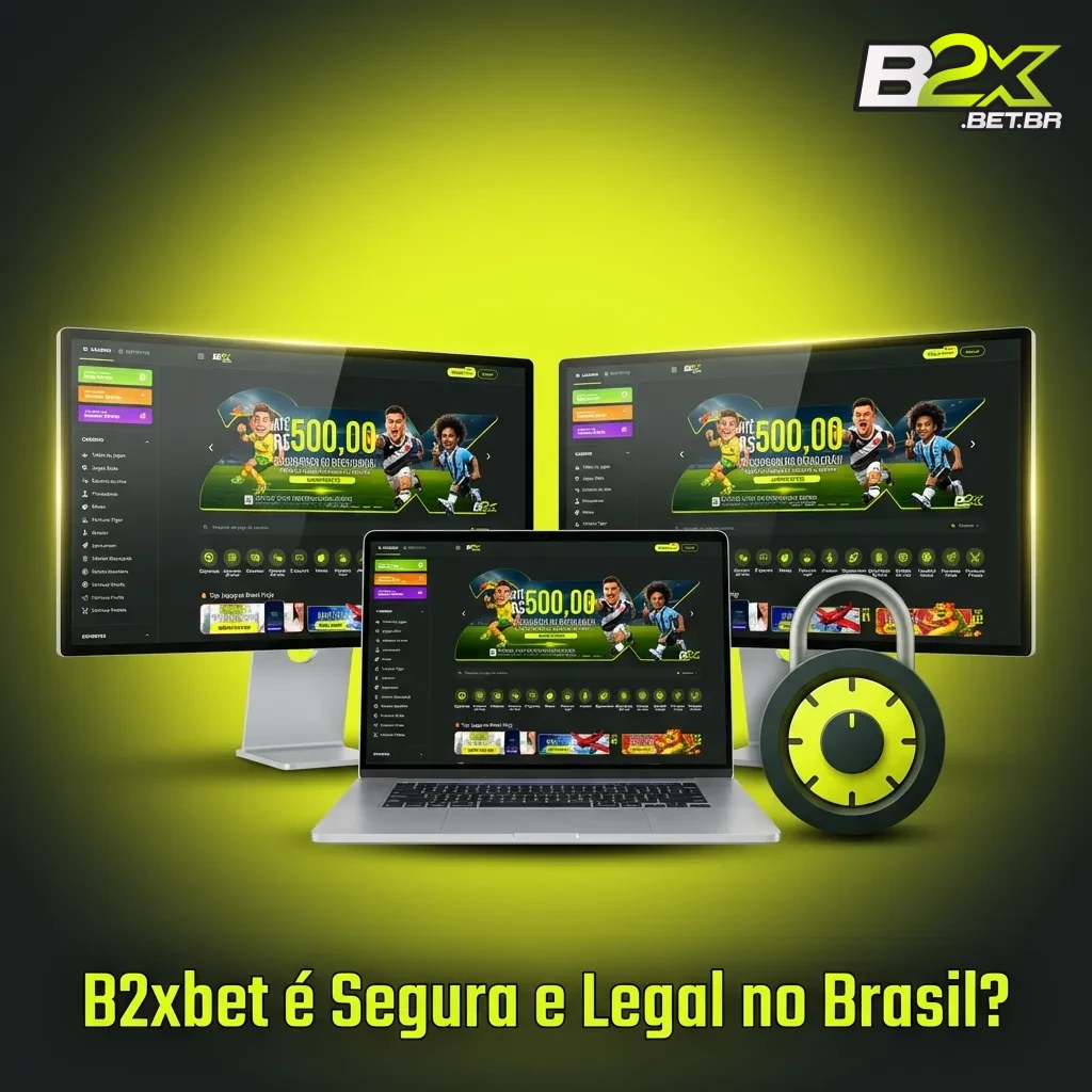Plataforma de cassino B2xbet com selo de licença de Curaçao e ícone de cadeado de segurança SSL, mostrando operação legal no Brasil.