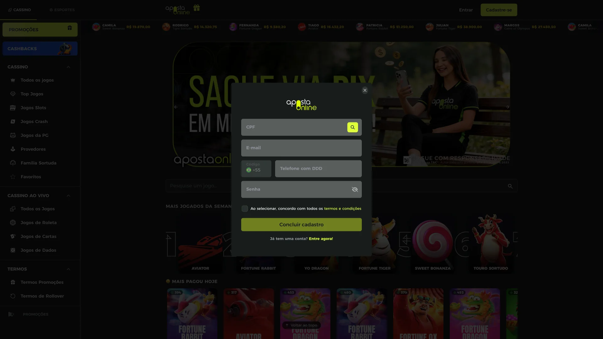 Abra a página de cadastro da B2xbet, e inicie seu perfil.