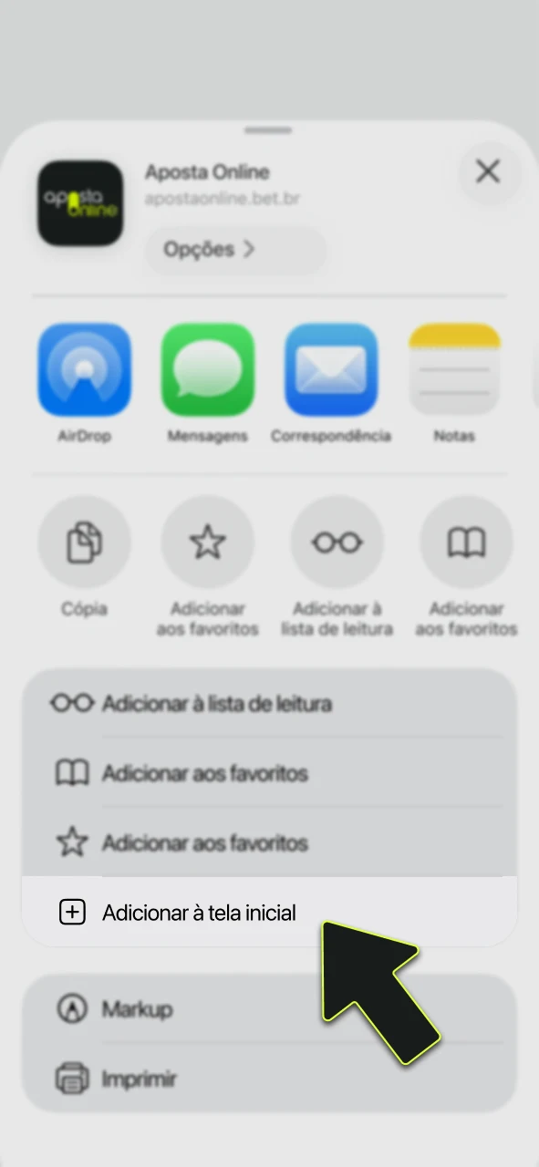 Selecione adicionar à tela de início na Aposta Online, e facilite seu acesso.