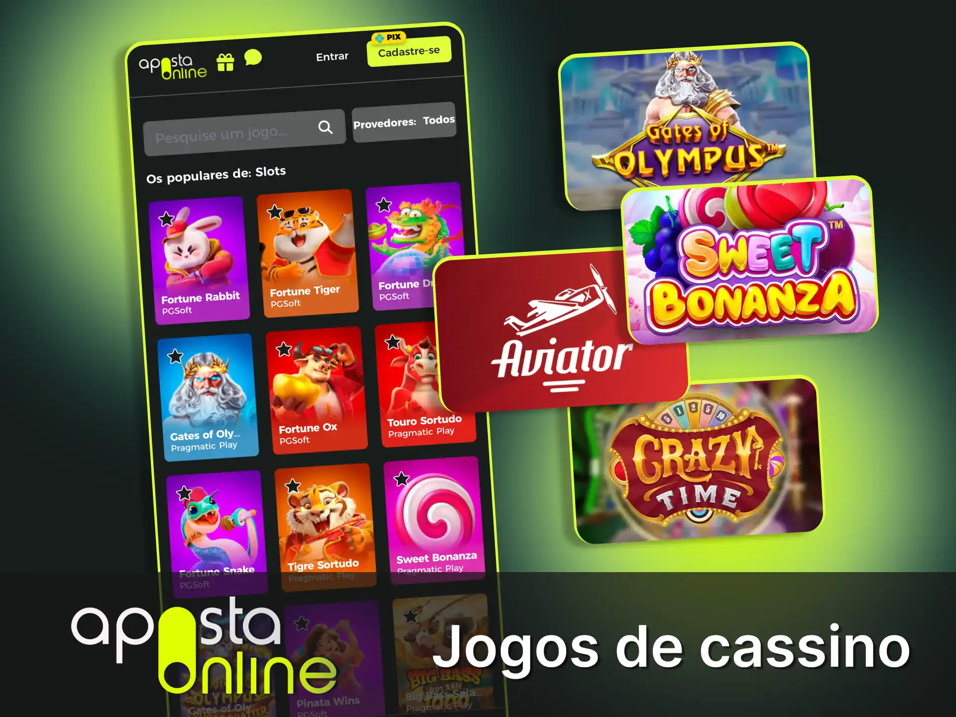 Jogue nos melhores slots dos grandes fornecedores na Aposta Online.