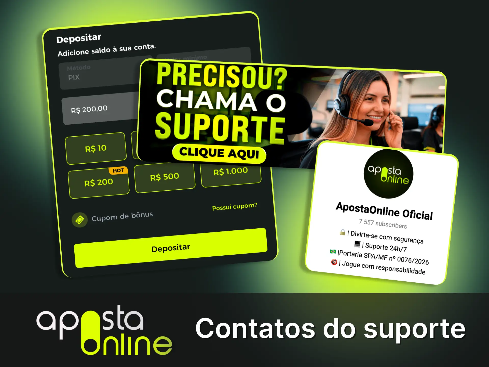 Resolva problemas de depósitos com atendimento em português na Aposta Online.