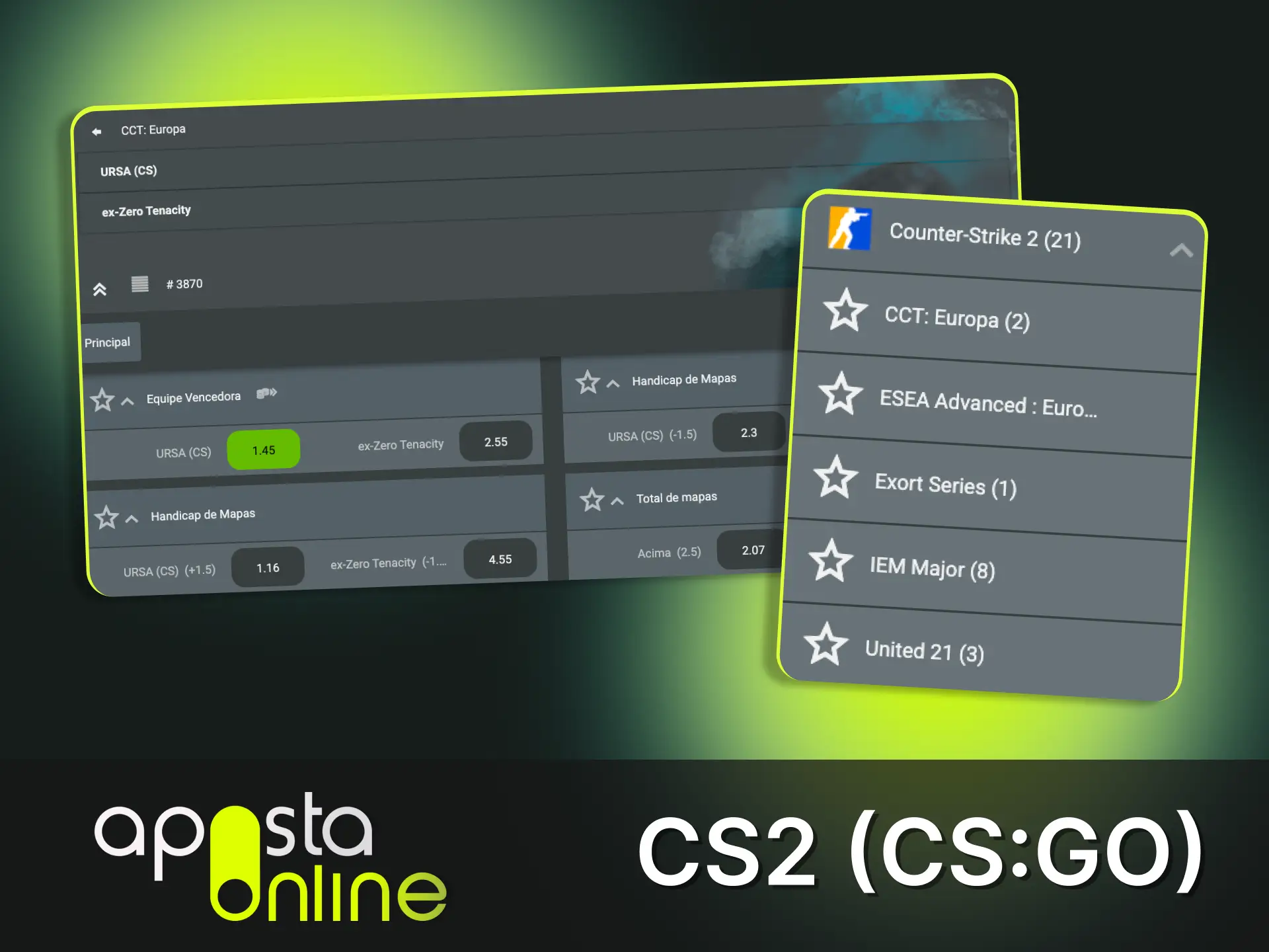 Aposte em confrontos táticos de CS dois na Aposta Online.
