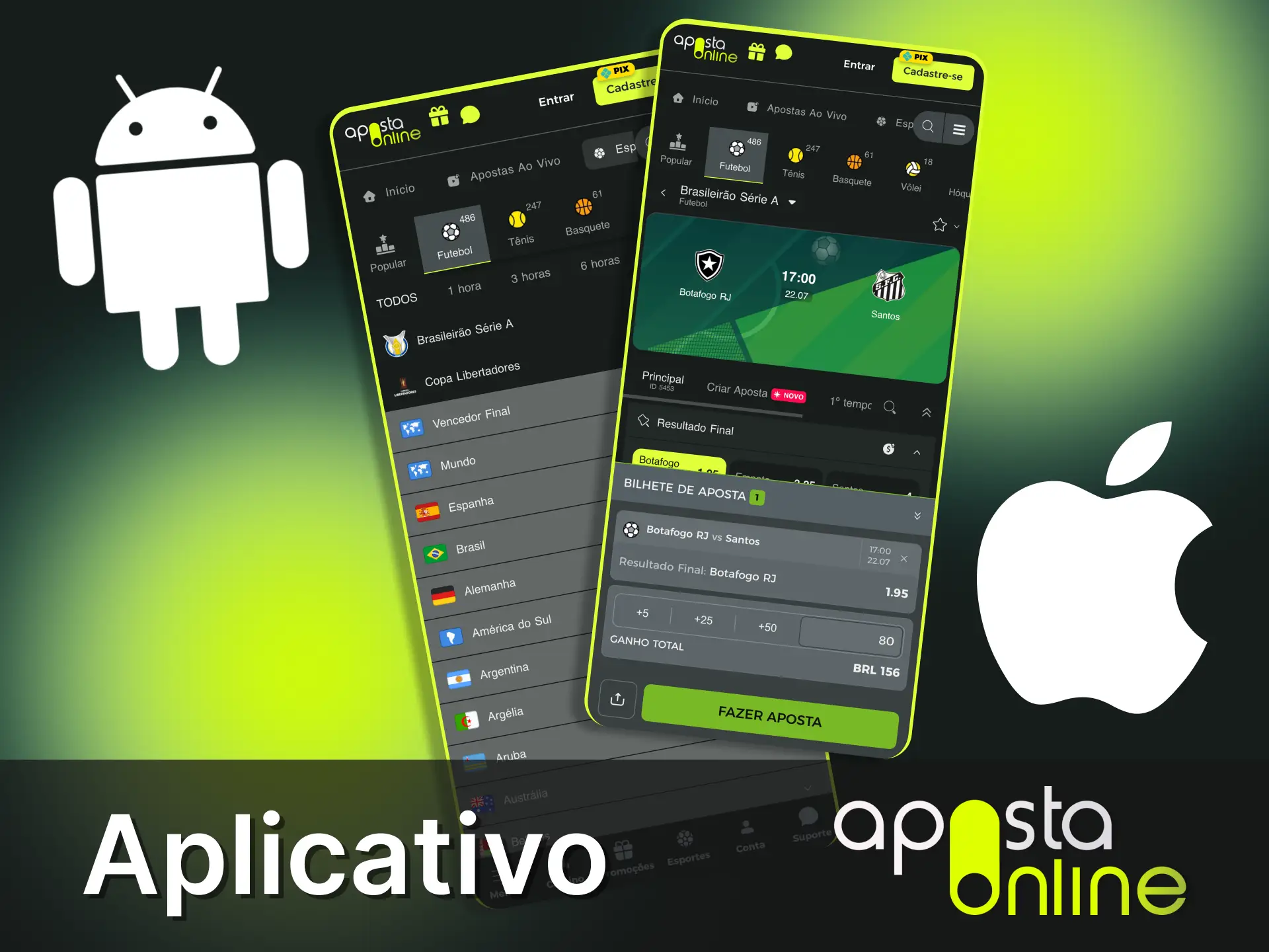 Instale o app móvel no seu smartphone Android ou iOS na Aposta Online.