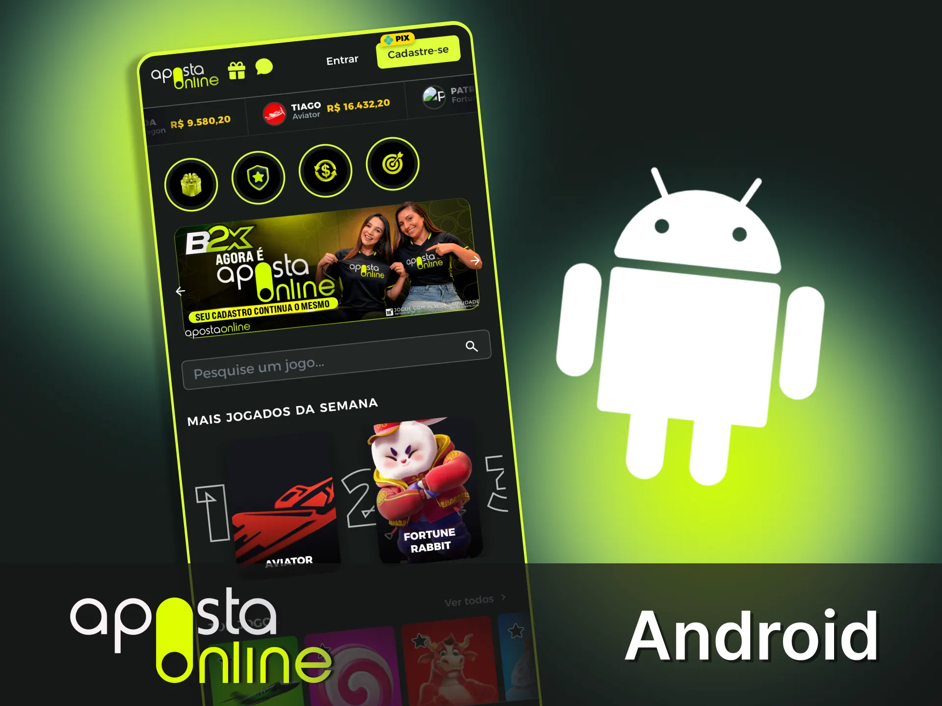 Instale o aplicativo leve para Android e ganhe na Aposta Online.