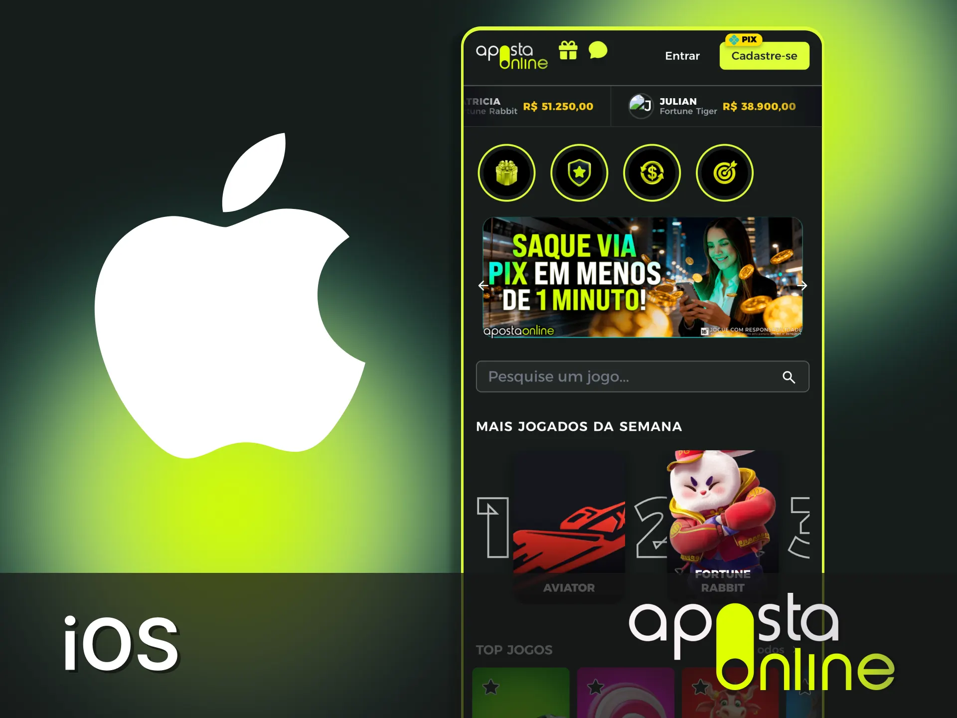 Use o login rápido no seu iOS e comece a jogar na Aposta Online.