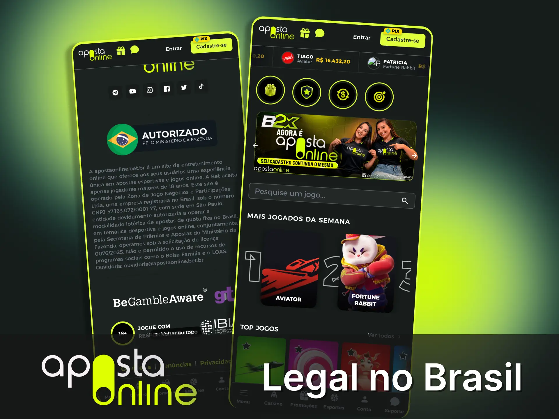 Jogue legalmente no Brasil com total segurança na Aposta Online.