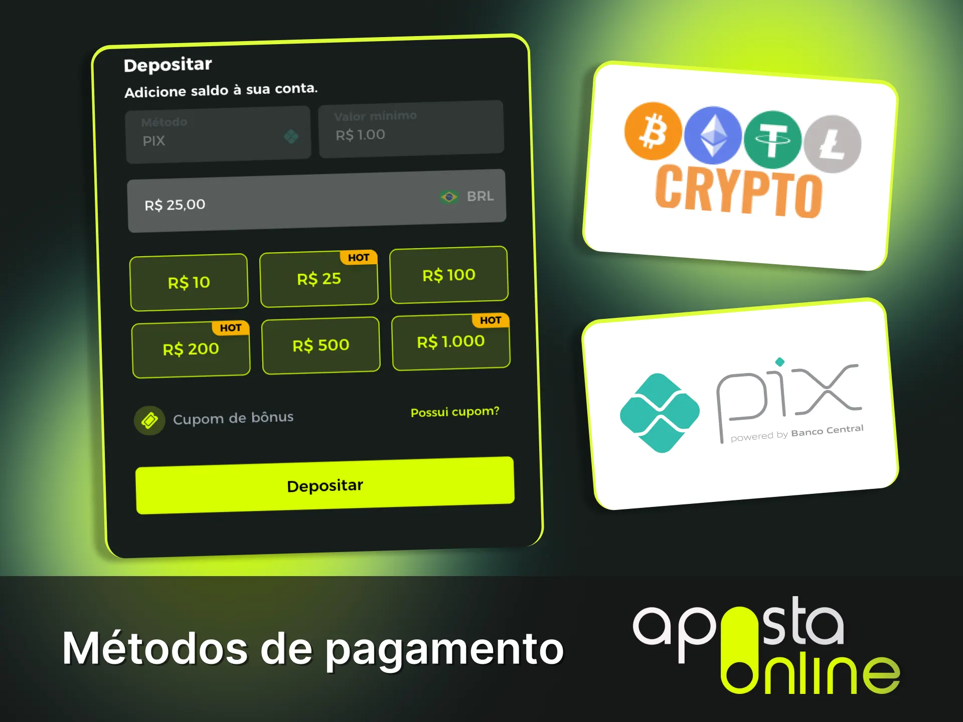 Deposite via Pix com total segurança e jogue na Aposta Online.
