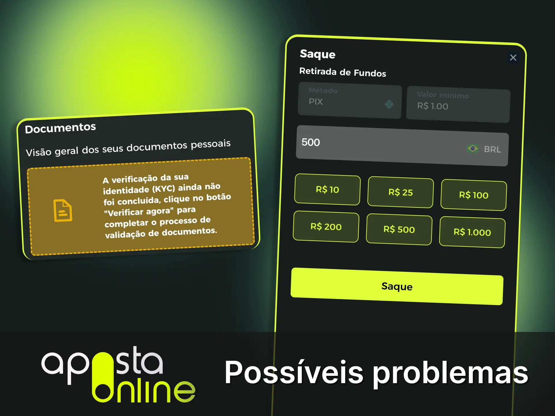 Resolva atrasos de saque completando sua verificação de identidade na Aposta Online.