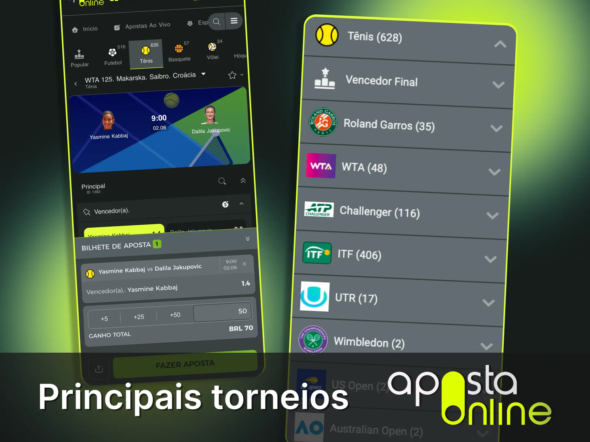 Faça apostas ao vivo em todas as quadras principais do US Open na Aposta Online.